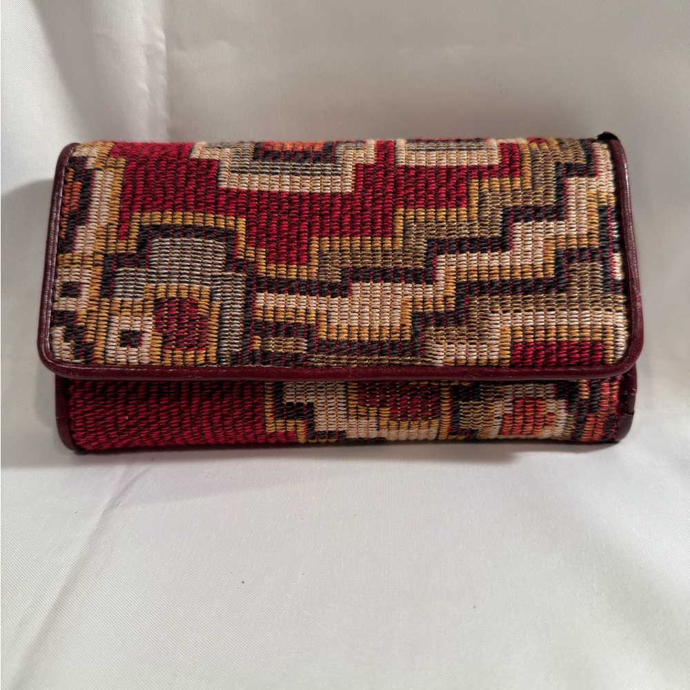 Patricia Nash Red and Brown Woven & Leather Wallet
